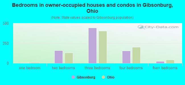 Bedrooms in owner-occupied houses and condos in Gibsonburg, Ohio