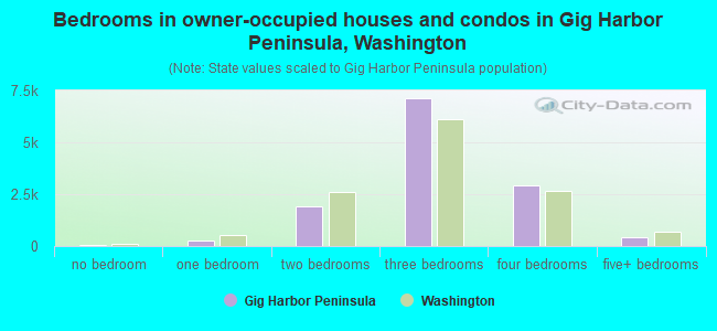 Bedrooms in owner-occupied houses and condos in Gig Harbor Peninsula, Washington