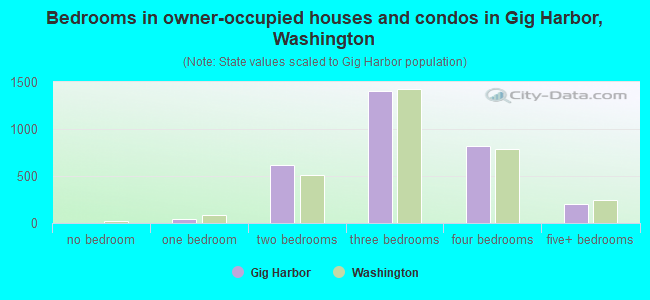 Bedrooms in owner-occupied houses and condos in Gig Harbor, Washington