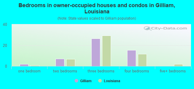 Bedrooms in owner-occupied houses and condos in Gilliam, Louisiana