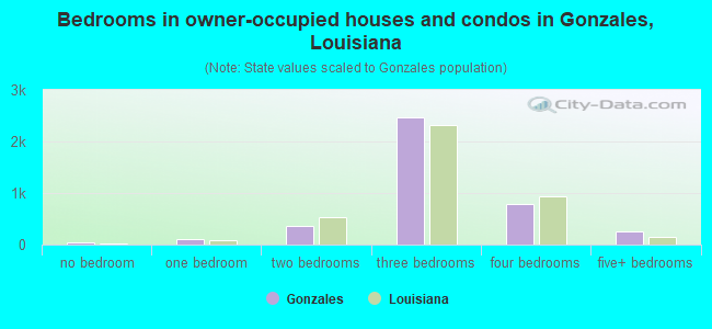 Bedrooms in owner-occupied houses and condos in Gonzales, Louisiana