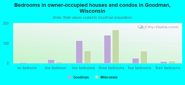 Bedrooms in owner-occupied houses and condos in Goodman, Wisconsin