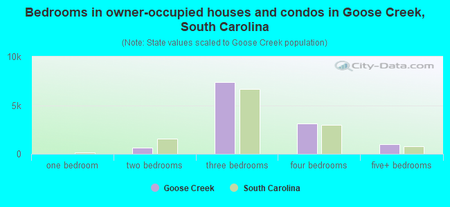 Bedrooms in owner-occupied houses and condos in Goose Creek, South Carolina