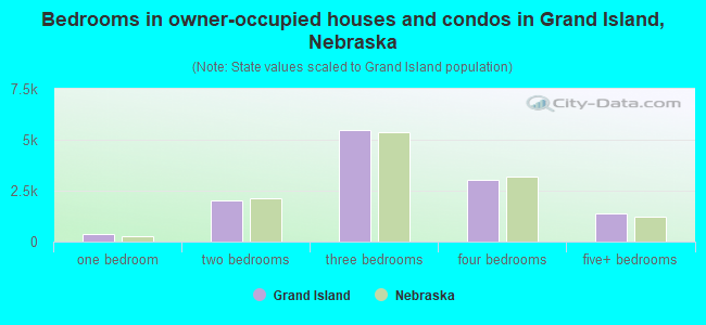 Bedrooms in owner-occupied houses and condos in Grand Island, Nebraska