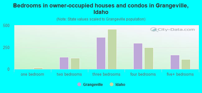Bedrooms in owner-occupied houses and condos in Grangeville, Idaho