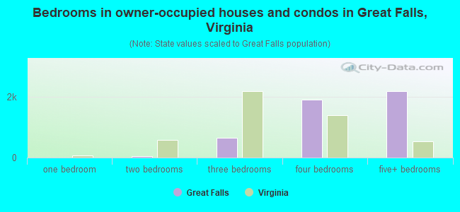 Bedrooms in owner-occupied houses and condos in Great Falls, Virginia