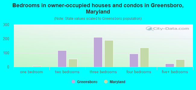Bedrooms in owner-occupied houses and condos in Greensboro, Maryland