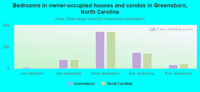 Bedrooms in owner-occupied houses and condos in Greensboro, North Carolina