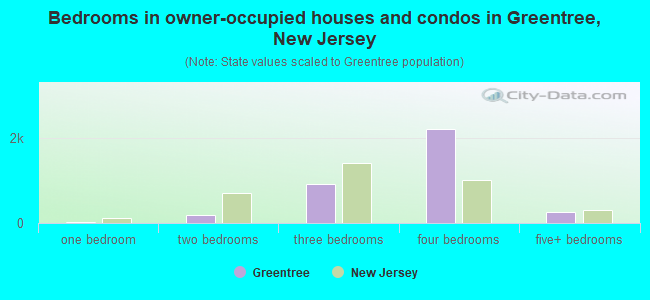 Bedrooms in owner-occupied houses and condos in Greentree, New Jersey