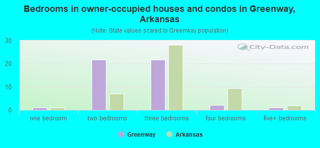 Bedrooms in owner-occupied houses and condos in Greenway, Arkansas