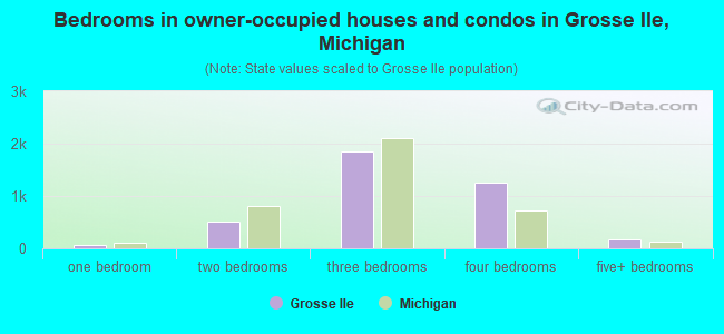 Bedrooms in owner-occupied houses and condos in Grosse Ile, Michigan