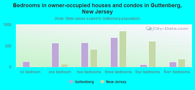 Bedrooms in owner-occupied houses and condos in Guttenberg, New Jersey