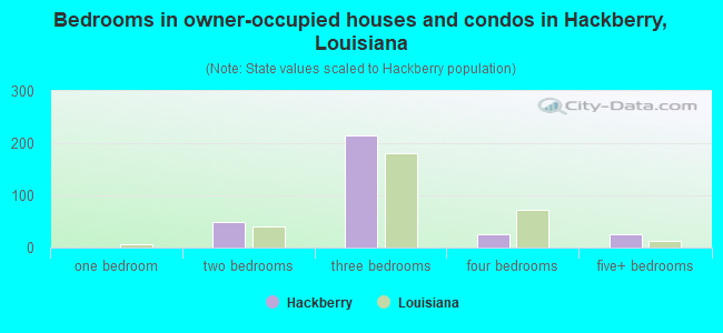 Bedrooms in owner-occupied houses and condos in Hackberry, Louisiana