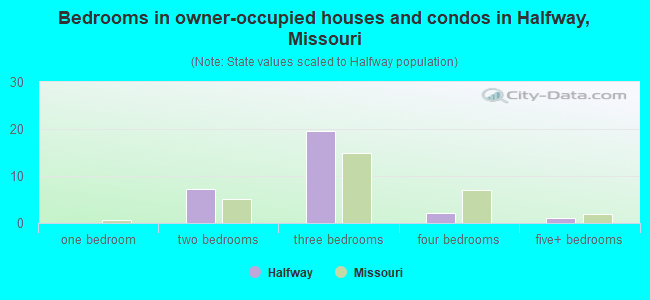 Bedrooms in owner-occupied houses and condos in Halfway, Missouri