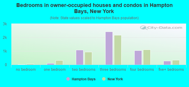 Bedrooms in owner-occupied houses and condos in Hampton Bays, New York