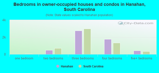 Bedrooms in owner-occupied houses and condos in Hanahan, South Carolina