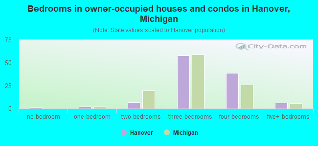 Bedrooms in owner-occupied houses and condos in Hanover, Michigan