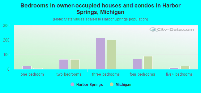 Bedrooms in owner-occupied houses and condos in Harbor Springs, Michigan