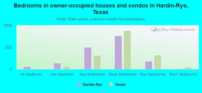 Bedrooms in owner-occupied houses and condos in Hardin-Rye, Texas