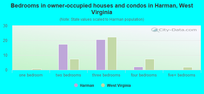 Bedrooms in owner-occupied houses and condos in Harman, West Virginia
