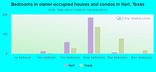 Bedrooms in owner-occupied houses and condos in Hart, Texas
