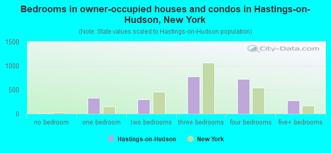 Bedrooms in owner-occupied houses and condos in Hastings-on-Hudson, New York