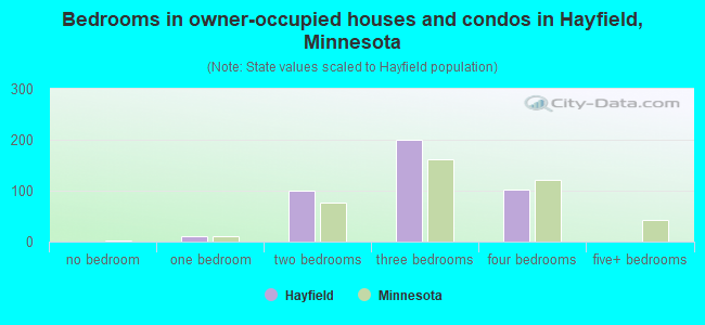 Bedrooms in owner-occupied houses and condos in Hayfield, Minnesota