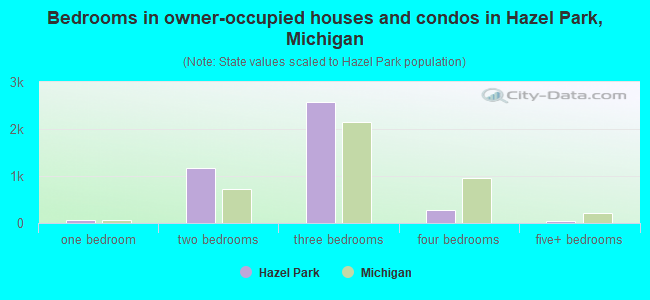 Bedrooms in owner-occupied houses and condos in Hazel Park, Michigan