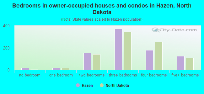 Bedrooms in owner-occupied houses and condos in Hazen, North Dakota