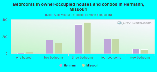 Bedrooms in owner-occupied houses and condos in Hermann, Missouri