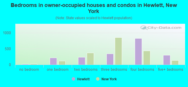 Bedrooms in owner-occupied houses and condos in Hewlett, New York