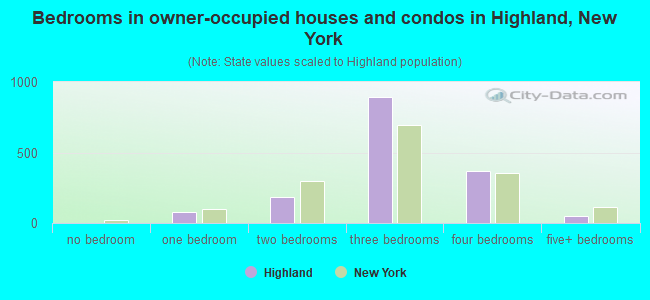 Bedrooms in owner-occupied houses and condos in Highland, New York