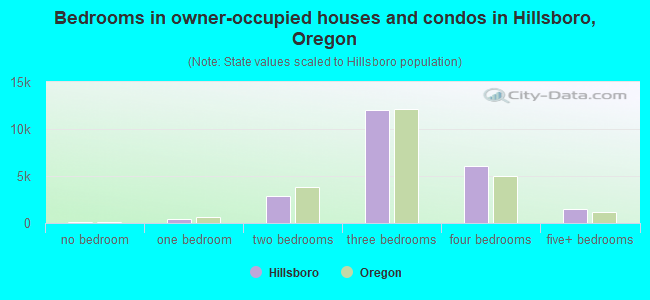 Bedrooms in owner-occupied houses and condos in Hillsboro, Oregon