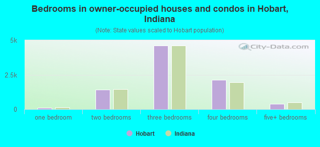 Bedrooms in owner-occupied houses and condos in Hobart, Indiana