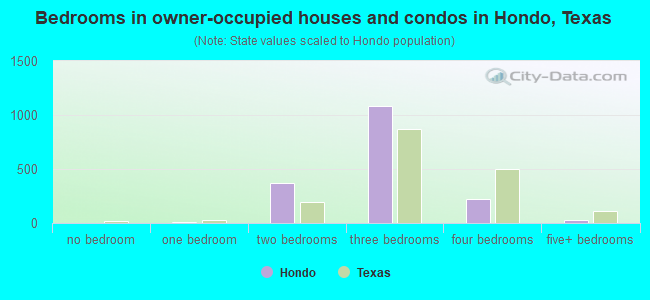 Bedrooms in owner-occupied houses and condos in Hondo, Texas