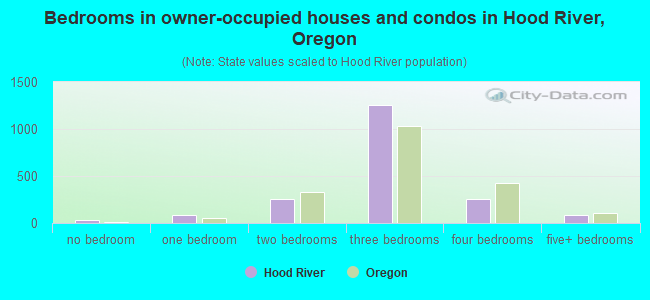 Bedrooms in owner-occupied houses and condos in Hood River, Oregon