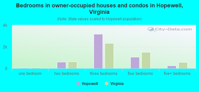 Bedrooms in owner-occupied houses and condos in Hopewell, Virginia