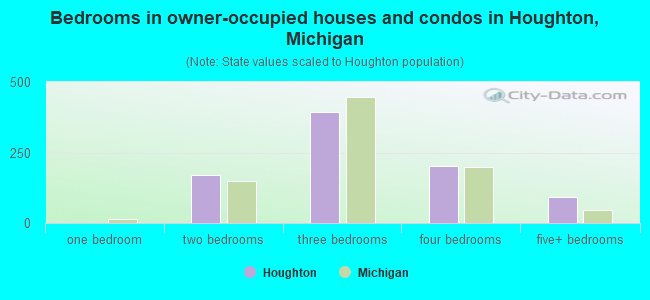 Bedrooms in owner-occupied houses and condos in Houghton, Michigan