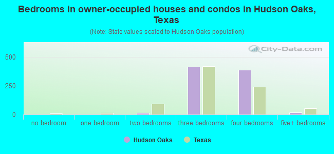 Bedrooms in owner-occupied houses and condos in Hudson Oaks, Texas