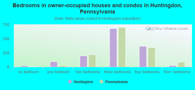 Bedrooms in owner-occupied houses and condos in Huntingdon, Pennsylvania