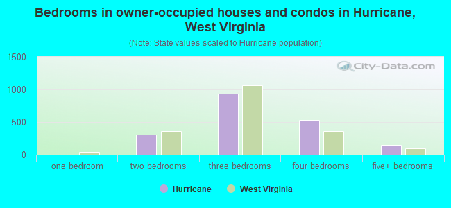 Bedrooms in owner-occupied houses and condos in Hurricane, West Virginia