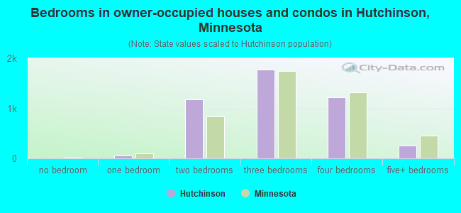 Bedrooms in owner-occupied houses and condos in Hutchinson, Minnesota
