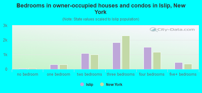 Bedrooms in owner-occupied houses and condos in Islip, New York