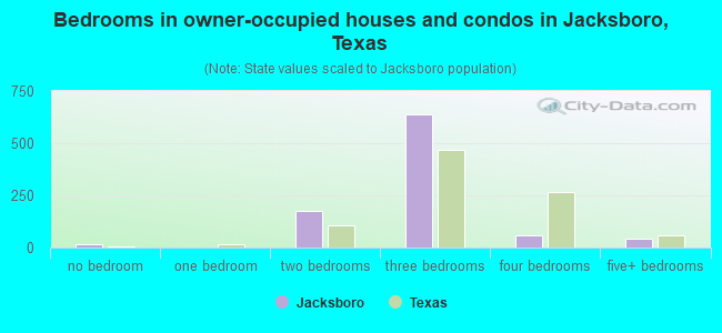 Bedrooms in owner-occupied houses and condos in Jacksboro, Texas