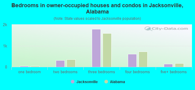 Bedrooms in owner-occupied houses and condos in Jacksonville, Alabama