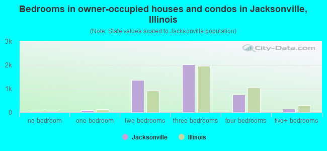 Bedrooms in owner-occupied houses and condos in Jacksonville, Illinois