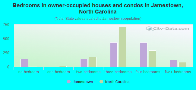 Bedrooms in owner-occupied houses and condos in Jamestown, North Carolina