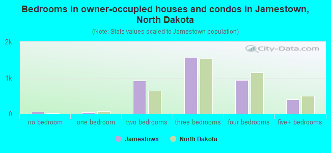 Bedrooms in owner-occupied houses and condos in Jamestown, North Dakota