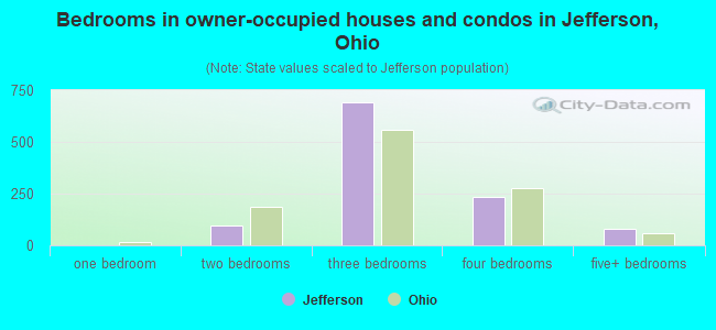 Bedrooms in owner-occupied houses and condos in Jefferson, Ohio