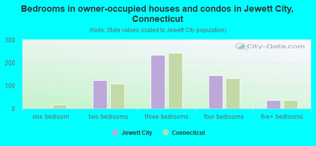Bedrooms in owner-occupied houses and condos in Jewett City, Connecticut